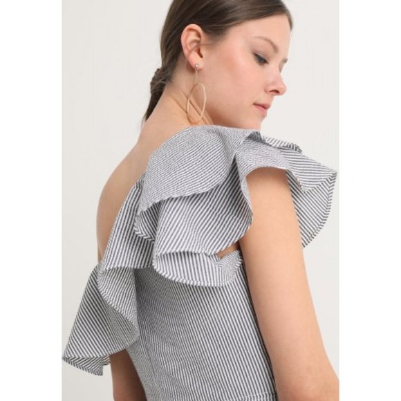 Banana Republic Seersucker One Shoulder Sheath Dress - Picture 3 of 3